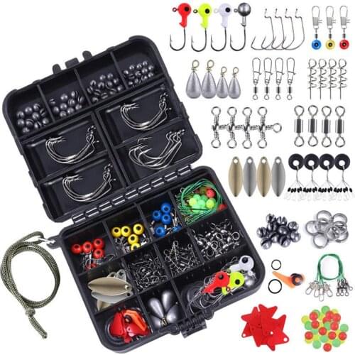187pcs/box Fishing Accessories Kit Tackle Set Fishing Including Jig Hooks Fishing Sinker Weights Fishing Swivels Snaps