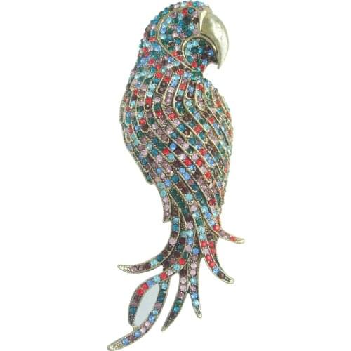 4.53" Unique Animal Bird Parrot Brooch Pin Multicolor Rhinestone Crystal Pendant EE06404C11