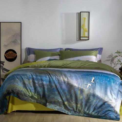 New Luxury 4Pcs Abstract Starry Sky Soar Egret Embroidery 1000TC Egyptian Cotton Bedding Set Duvet Cover Bed Linen Pillowcases