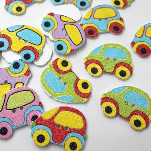 50Pcs Random Mixed Lovely cars 2 Holes Wood Sewing Buttons Scrapbooking 25x19mm WB593