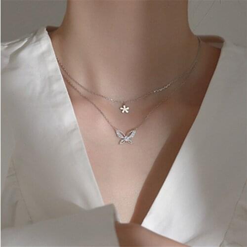 925 Sterling Silver Butterfly Charm Pendants Necklace For Women Girls Wedding Statement Party Jewelry dz224