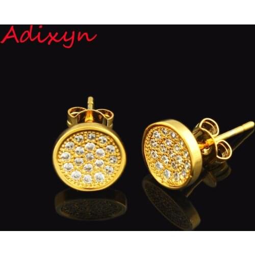 Adixyn Fashion Jewelry Full Crystal Earrings Women Girl 24K Gold Color Cubic Zirconia Stud Earring Arabic Ethiopia African Items