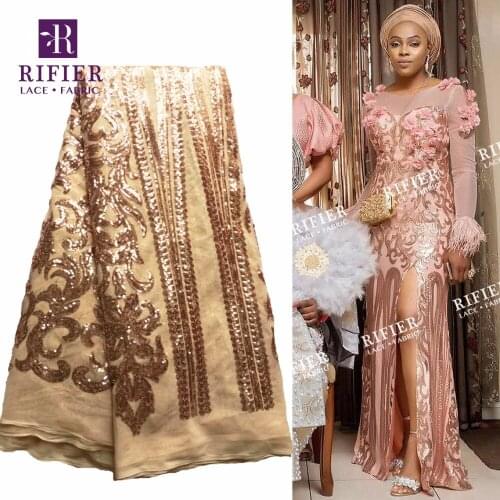 African Evening Dress Style Sequins Net Lace Fabric Nigerian Embroidery Guipure Sequined Mesh Tulle Lace Material For Wedding