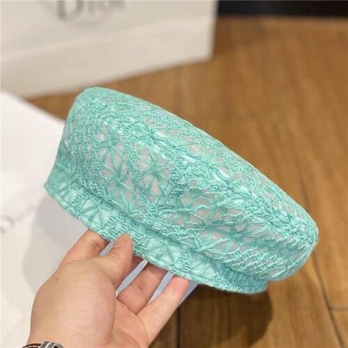 2021 New Style Beret Hats For Women Summer Thin Lace Breathable Korean Fashion Retro Painter Hat Bonnet Gorras Para Mujer