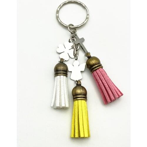 Tassel Charm Angel keychains Clover keyring Love Pets handmake Christmas Girl Gift keychain Bag decoration key Holder Jewelry