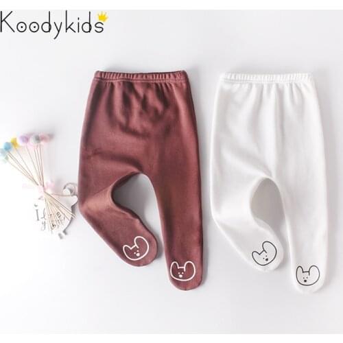 Koodykids Baby Pants Autumn Winter Baby Legging Tights Thick Fleece Baby Girl Leggings Plus Velvet Pants Feet Spring 0-2 Years