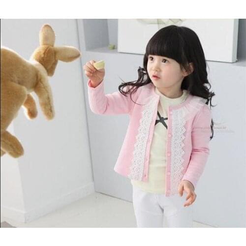 2019 Sweet Leisure Girls Coat Round Collar Lace Childrens Coat Childrens Cardigan