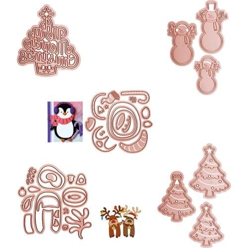 Hot Christmas Decorations Tree Snowman Lovely Elk Penguin Combination Metal Cutting Dies For DIY Scrapbooking Album Paper Cards