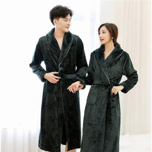Lovers Coral Fleece Robe Autumn Winter Warm Sleepwear Women Men Thicken Bathrobe Couple Nightgown Home Clothes M L XL