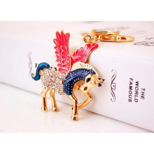 Crystal Horse With Wings Rhinestone Metal Key Chains Holder HandBag Pendant Fashion Rhinestone Keyrings Keychains Best Gift