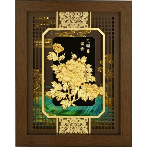 Peony Flower Art Painting Traditional Chinese Painting Gold Foil Wall Art Picture for Living Room Home Decoration Framed Mirrors