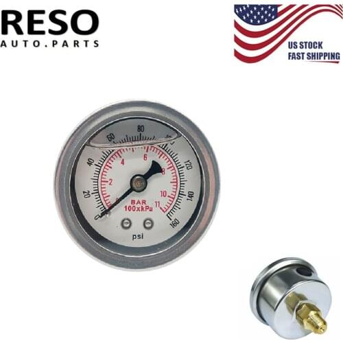 RESO--White Car Fuel Pressure Gauge Liquid 0-160psi Oil Pressure Gauge 1/8" NPT