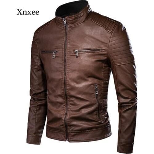 Men Spring Brand New Causal Vintage Leather Jacket Coat Men Outfit Design Motor Biker Zip Pocket Pu Leather Jacket Men