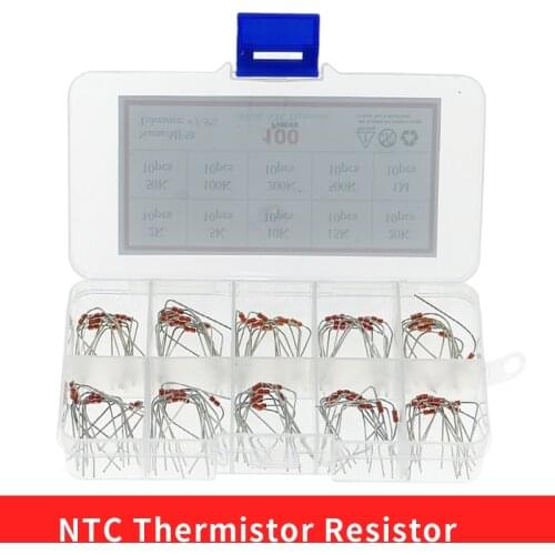 100pcs=10value*10pcs NTC Thermistor Resistor Kit NTC-MF58 2K 5K 10K 15K 20K 50K 100K 200K 500K 1M Temperature sensor +/-5% 3950B