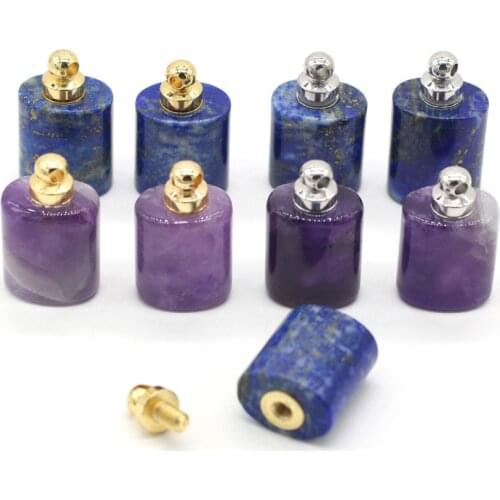 Natural Gem Stone Essential Oil Diffuser Perfume Bottle Pendants Amethysts Charms for Women DIY Necklace Jewelry Making Gift