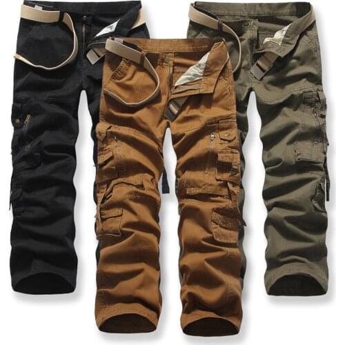 Multi Pockets Decoration Plus Size Without Belt Men Cargo Pants Mens Casual Cotton Trousers Solid Mens Military Pants Overalls