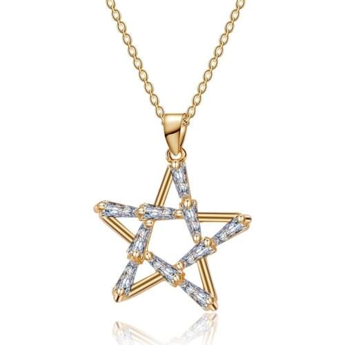 New Fashion AAA Cubic Zirconia Five-Pointed Star Choker Necklace Women Girls Charm Jewelry Gold Color Star Necklace Pendant