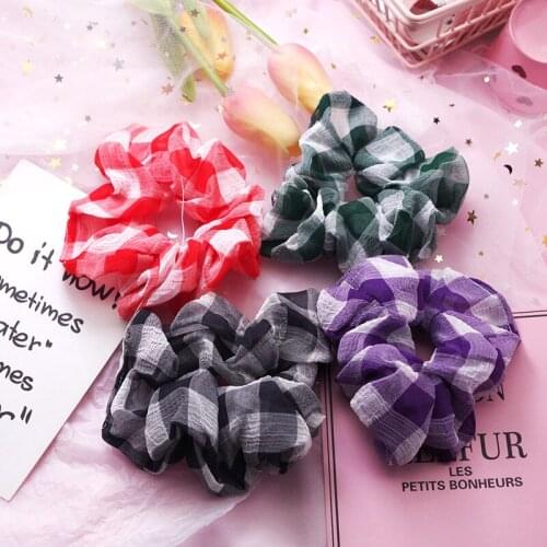 New Plaid Elastic Hair bands Fashion Women Headbands Retro Printing Rubber Band Ponytail Holder Headwear Hair Accessories Female