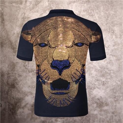 New high-quality mens summer handsome rhinestone lapel polo shirt breathable wrinkle resistant shirt short sleeve