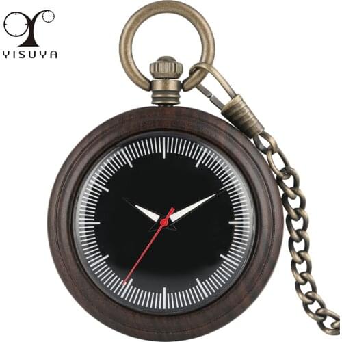New Vintage Wooden Pendant Quartz Pocket Watch Red Seconds Luminous Hands Dial Simple Wood Pocket Timepiece Gifts Men Women