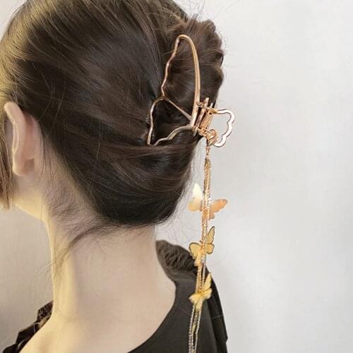 New Women Elegant Butterfly Pendant Geometric Metal Hair Claws Sweet Back Hair Holder Clips Headband Fashion Hair Accessories