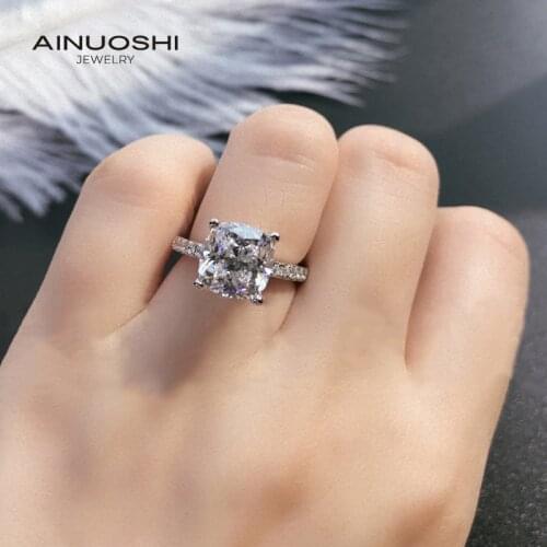 AINUOSHI 9x9mm Cushion Cut Engagement Rings Simulated SONA Diamond For 925 Sterling Silver Wedding 3.25ct Bridal Ring Jewelry