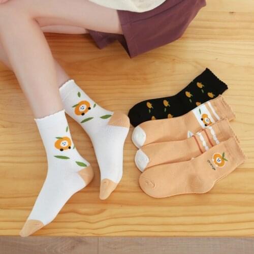 Autumn and Winter Fruits Element Kawaii Socks Cotton Fashion Cute Japanese Designer Socks Orange Harajuku Socks Women