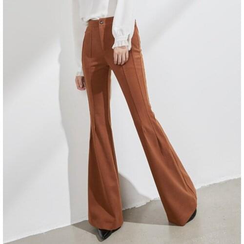 Fall Winter Fashion Elegant Office Ladies Woman High Waisted Grey Camel Stretch Pants , Autumn Female Women Slim Flare Trousers
