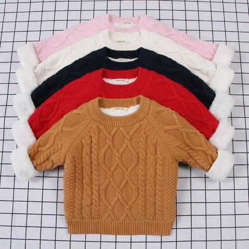 1-7 Year Baby Boys Girls Sweaters Winter Long Sleeve Knitted Pullover Clothes Kids Autumn Thick Velvet Coat Outwear