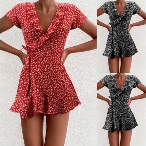 Summer Women Floral A-Line Dress Sweet Elegant Floral Ruffle V-neck Short Dress For Lady Casual Print Mini Dress Female Vestido