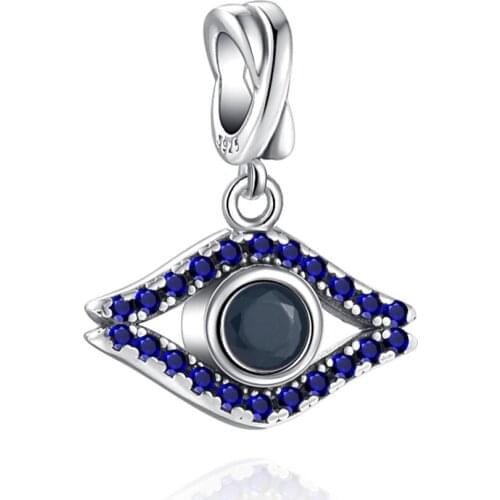 925Sterling Silver Devils Eye Blue Zircon Pendant Dangle Charm bead Fit Original Pandora Bracelet DIY Jewelry For Women