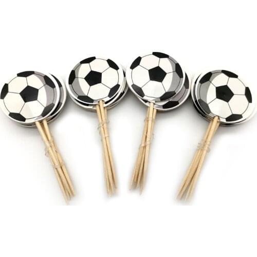 Birthday Party Events Decorate Football Theme Cupcake Toppers with Sticks Baby Shower Kids Boys Favors Cake Topper 24pcs/lot