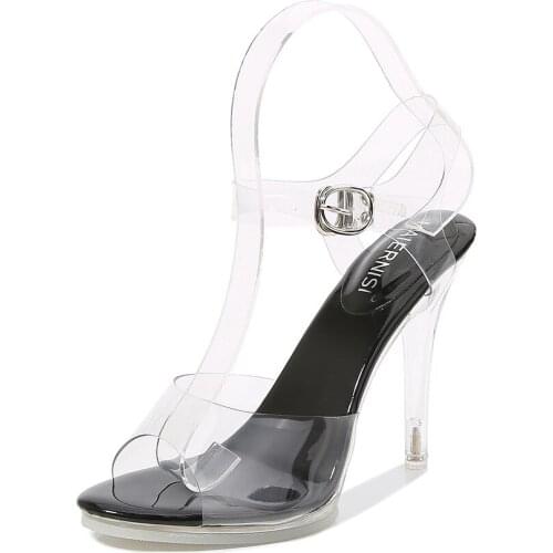 Clear Stiletto Heels Walking Show Stripper 10cm Heels Fish Mouth Sandals Woman Transparent High Heels Crystal Wedding Shoes