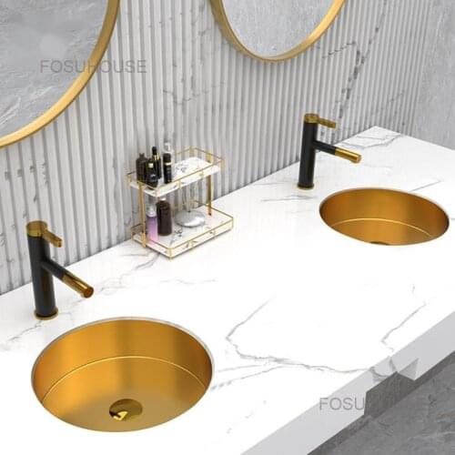 Round Gold 304 Stainless Steel Bathroom Sink Under Table Basin Bar Wash Basin Single Basin Embedded Household Sink