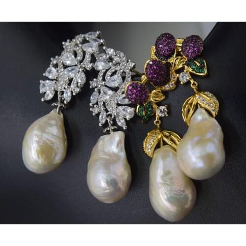 Freshwater pearl reborn keshi drop baroque white/black nature earrings wholesale for women xmas gift