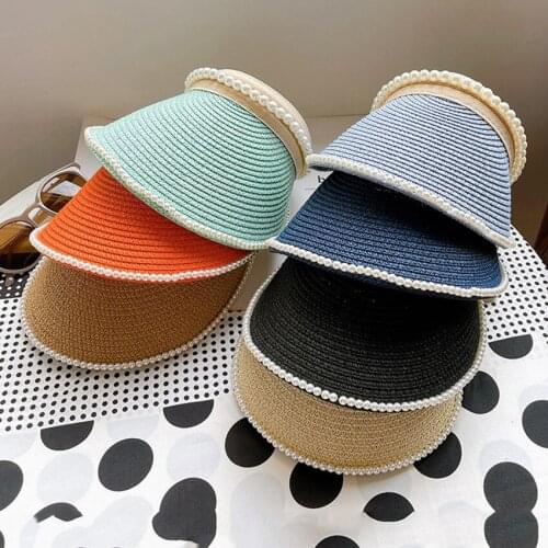 Pearl Panama Women Straw Hat Empty Top 2021 Womens Summer Hat Sun Protection Outdoor Sports Holiday Beach Chapeau