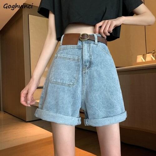 Shorts Women Vintage Loose Straight Wide-leg Empire Pocket All-match Short Denim Trousers Female Casual Fashion Korean-style