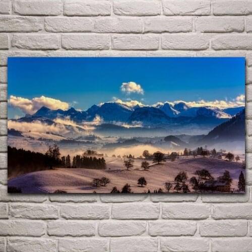 Switzerland snow winter mist nature landscape panorama living room decoration home wall art decor fabric posters KL865