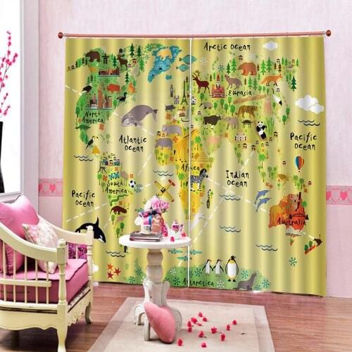 Cartoon Animal Paradise Map Pattern Blackout Curtain Large Window For Childrens room Bedroom Sunshade Blackout Drapes Sets