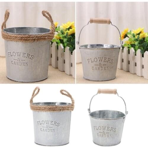 Large/Small Size Vintage Galvanised Metal Iron Flower Garden Shabby Vase Pot Barrel Planter Decoration