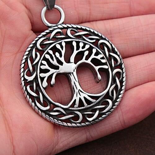Vintage Stainless Steel Tree of Life Pendant Necklace Nordic Mythology Viking Odin Celtics Knot World Tree Necklace Mens Chain