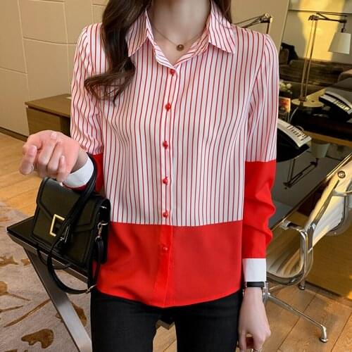 New chic striped print Womens Blouses elegant ladies shirts 2021 Spring Autumn Long Sleeve Shirts Tops Blusas Mujer