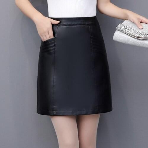 Women High Waist Faux Sheepskin Mini Wrap Skirt M-5XL Ladies New Style Black Slim PU leather Short Skirt Female Party Skirts