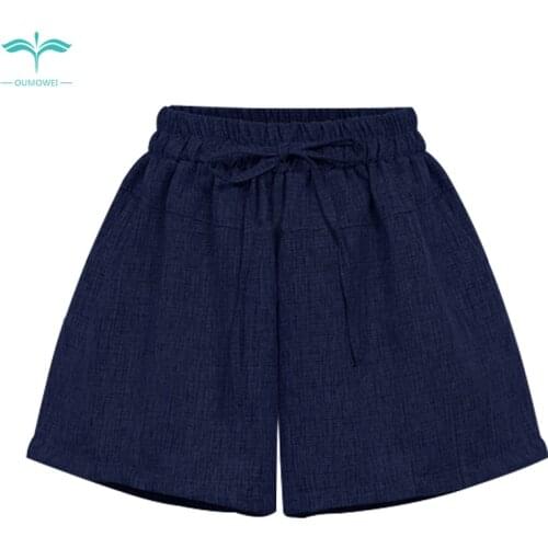 OUMOWEI Womens Shorts 2018 Fashion New High Waist Wide Leg Shorts Solid Color Was Thin Loose Casual Shorts Three Color Choice
