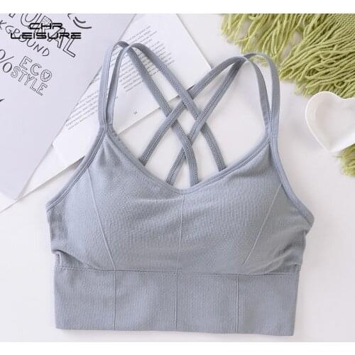 CHRLEISURE Breathable Sports Bra Fitness Top Seamless Sports Bra Female Bra Push Up Bra Without Bracket Workout Top