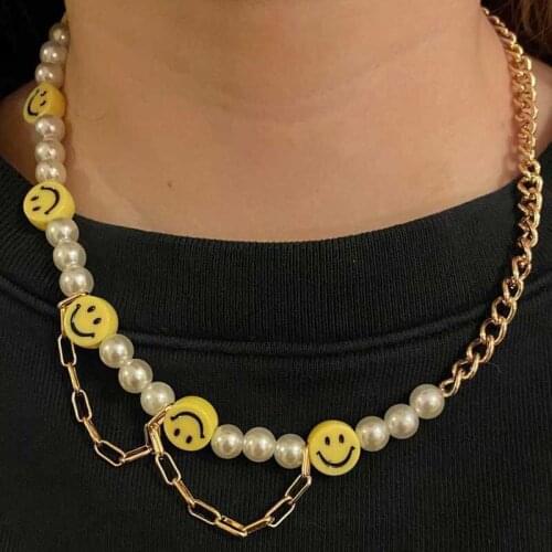 Imitation Pearls Stitching Chain Tassel Necklace for Women Asymmetry Clavicle Chain Short Necklaces Female 2021 Fashion New