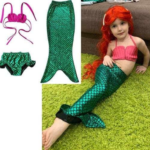 2021 Girls Mermaid Tail Princess Ariel Dress Cosplay Costume Girls Kids Maid Tails Fancy Dress Swimmable Bikini Set Bathing Suit