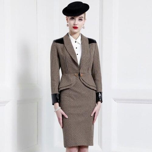 Semi Worsted Wool Lady Temperament Professional Dress WomenS Suit Fashion Design Thousand Bird Pattern Dress