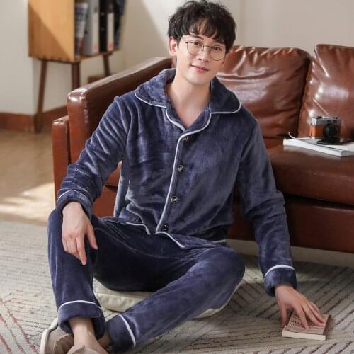 Lovers Winter Pajamas Unisex Flannel Sleepwear Soft Warm Pyjama Sets Nightgown Mens Pajamas Sets Long Sleeve Men Lounge Pijamas