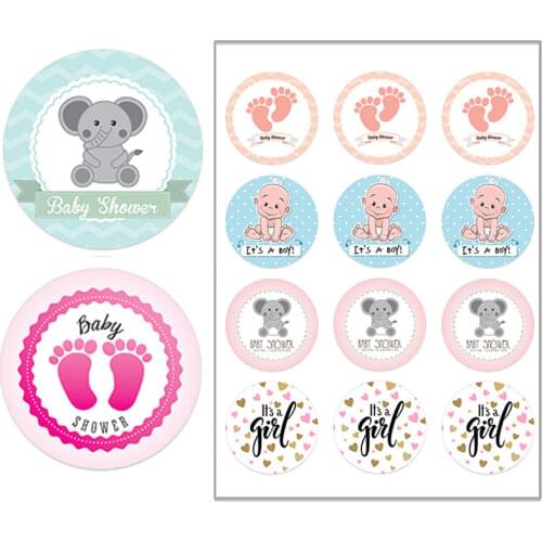 24/48pcs Baby Shower Adhesive Stickers Lovely Happy Birthday Sealing Labels Gender ReveaL Waterproof Stickers Gift Crafts Decor